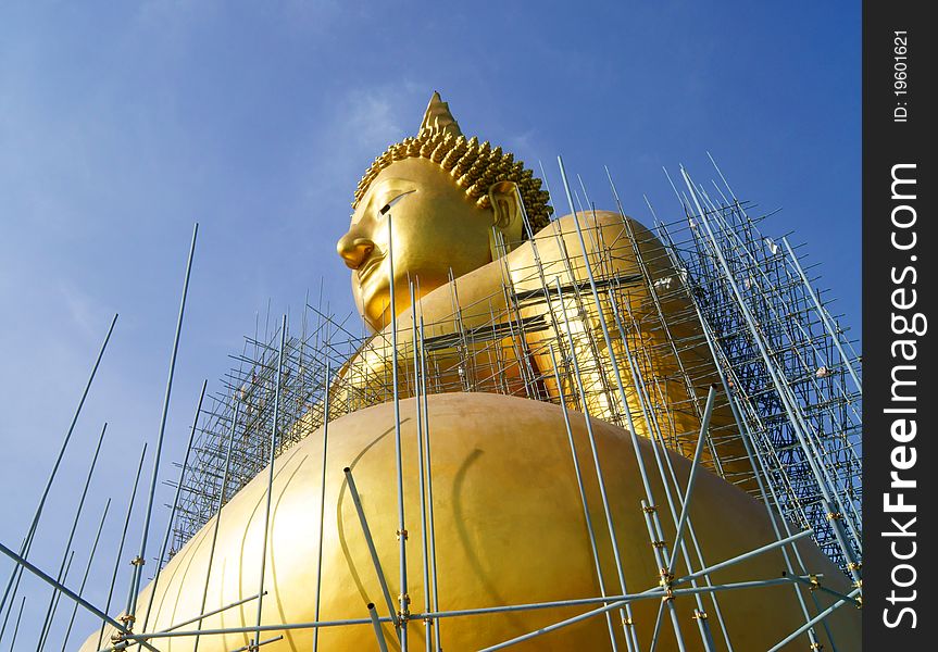 Golden Buddha Statue Under Construction, Wat Muang, Angthong Thailand