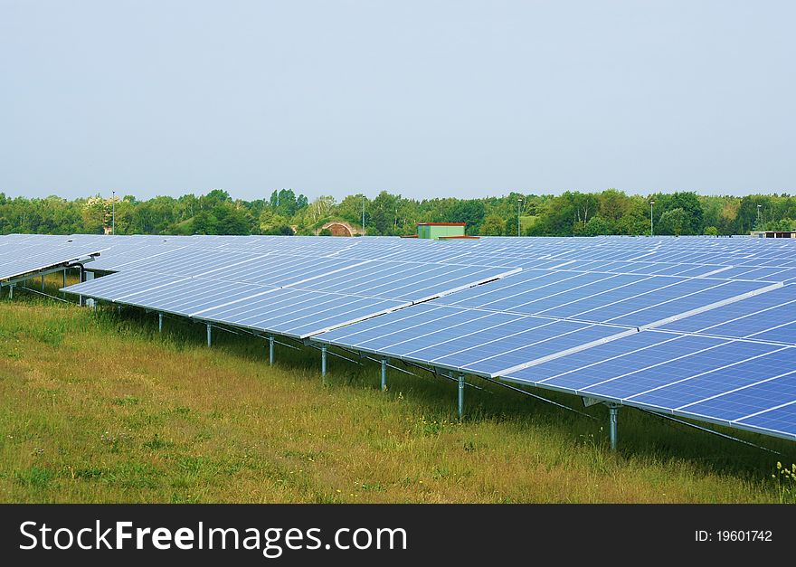 Solar panel construction and a blue sky