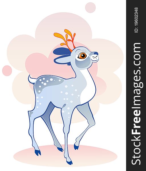 Cute blue deer in the winter season: isolated illustration