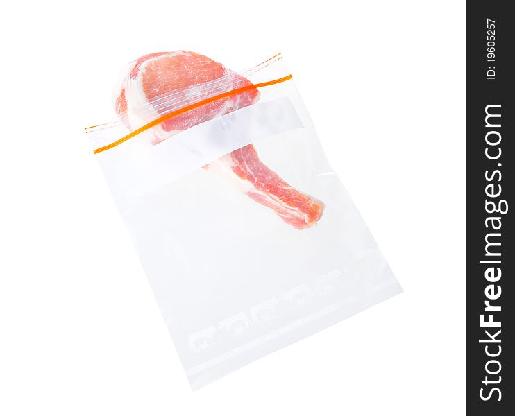 Ribs pork and zipper bag isolated