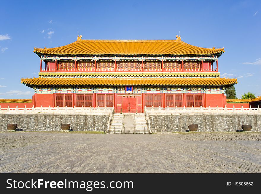 Hall of TiRen in the Forbidden City, Beijing China. The Forbidden City is the most perfectly conserved and the largest wood structure palace in China, even in the world.