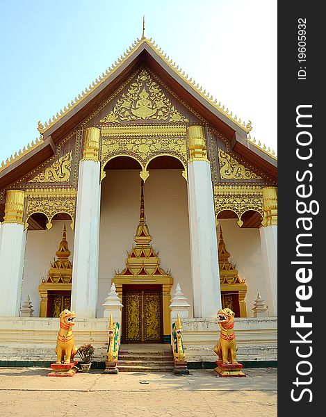 Lao style church of temple at that luang. Lao style church of temple at that luang