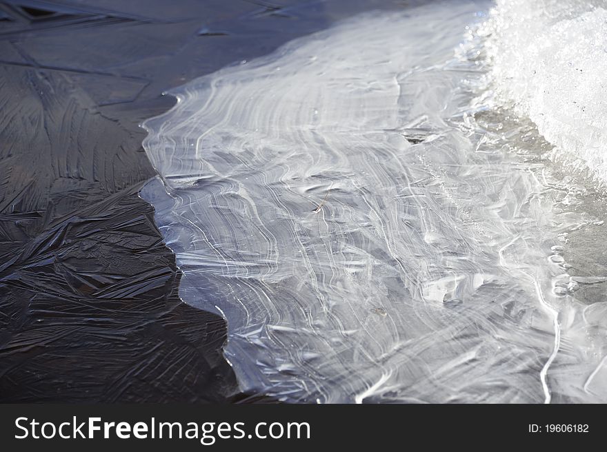 Frozen water at the river bank. Frozen water at the river bank