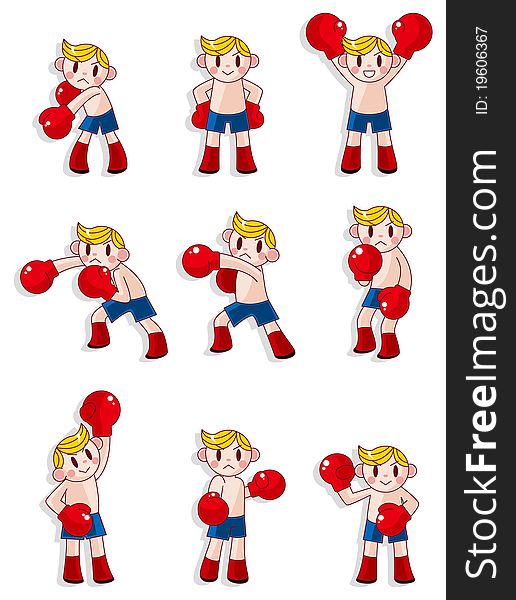 Cartoon boxer icon set, drawing