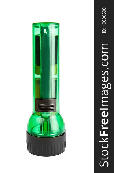 Green flashlight isolated on a white background