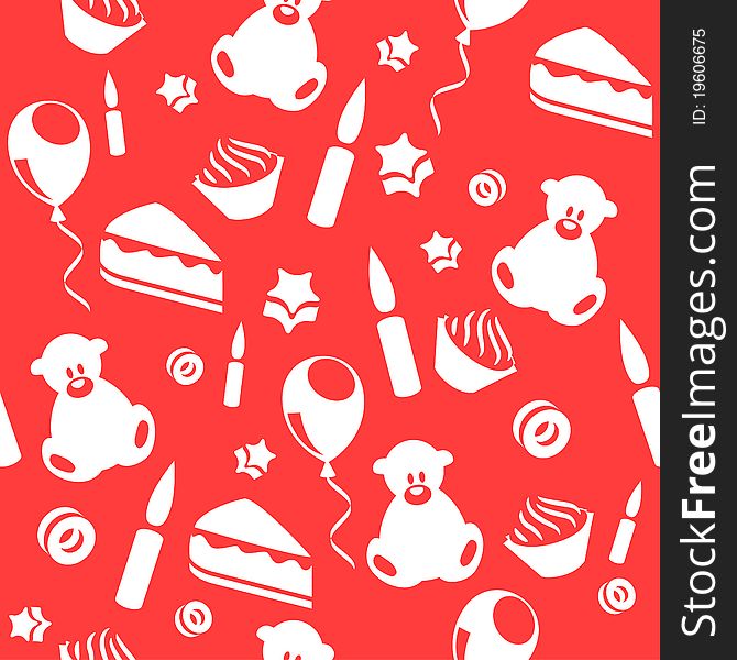 Seamless pattern with teddy bears and birthday cakes