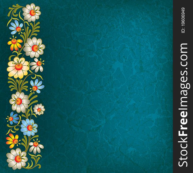 Abstract vintage background with floral ornament on blue. Abstract vintage background with floral ornament on blue