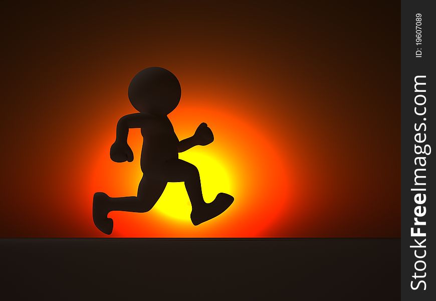 Human character running at sunset - this is a 3d render illustration