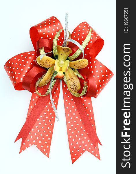 Red ribbon on white background.