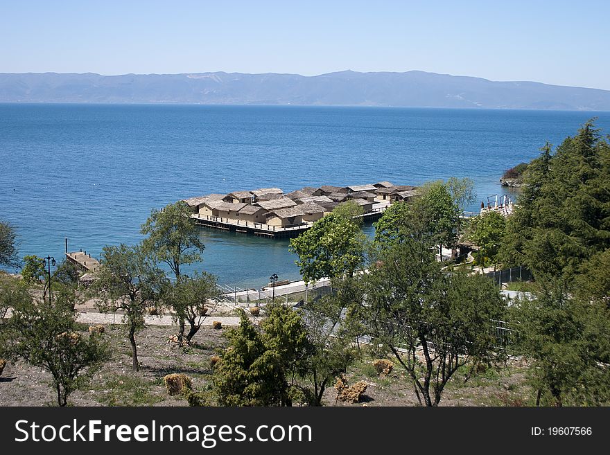 Traditional Macedonian village on water, Ohrid lake, Macedonia