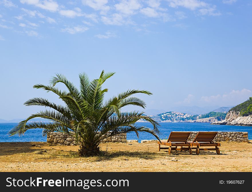 Chairs on beach at Dubrovnik, Croatia