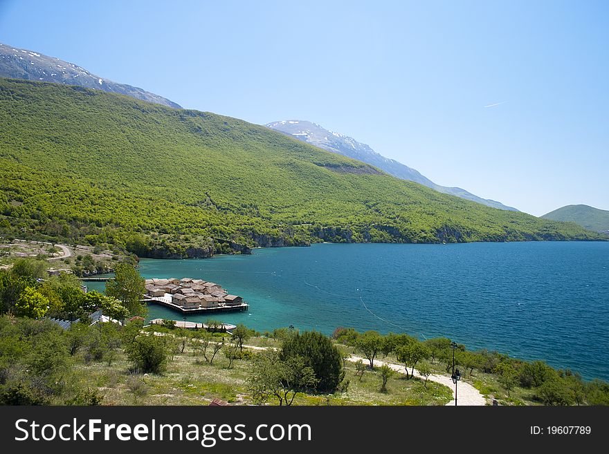 Traditional Macedonian village on water, Ohrid lake, Macedonia