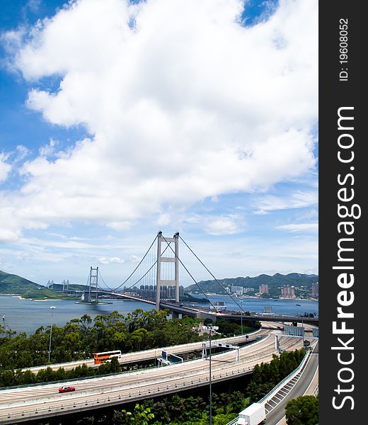 Hong Kong Tsing Ma Bridge at day