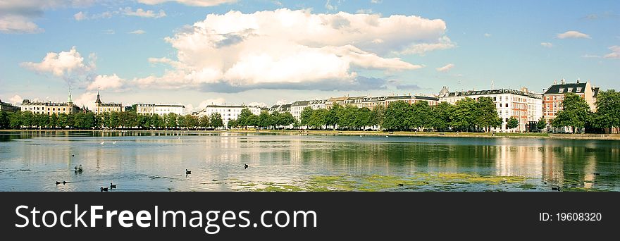 Panoramic view of the artifical lake in Danmark's capital Kopenhagen. Panoramic view of the artifical lake in Danmark's capital Kopenhagen