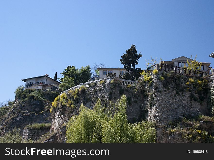 Old houses on a cliff Ohrid, Macedonia