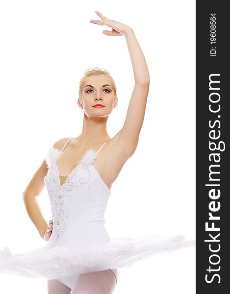 Beautiful ballet dancer isolated on white background