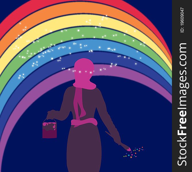 Rainbow magic illustration isolated on blue