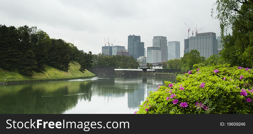 Tokyo Imperial Palace surroundings with view over the garden.