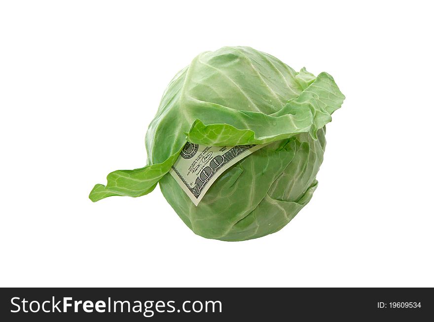 cabbage, the money on a white background. cabbage, the money on a white background