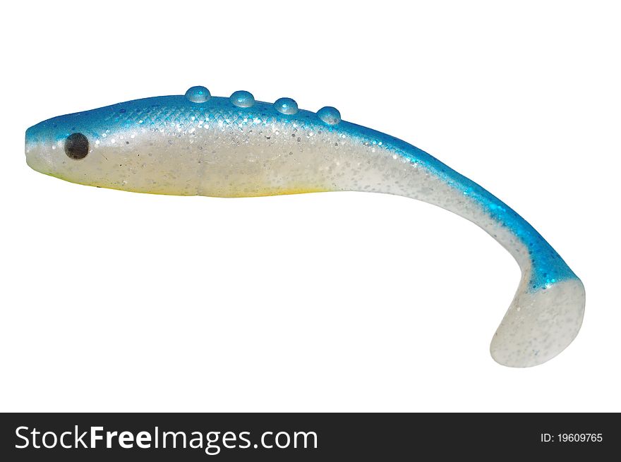 White blue artificial bait on a white background