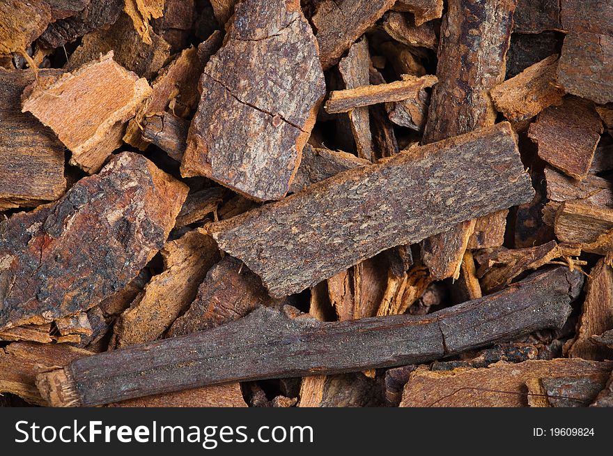 Split cinnamon tree bark texture background, close up. Split cinnamon tree bark texture background, close up