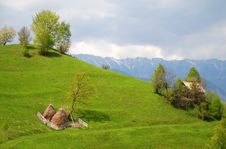 House And Haystacks On Beautiful Hills Stock Photography House And Haystacks On Beautiful Hills Stock Photography