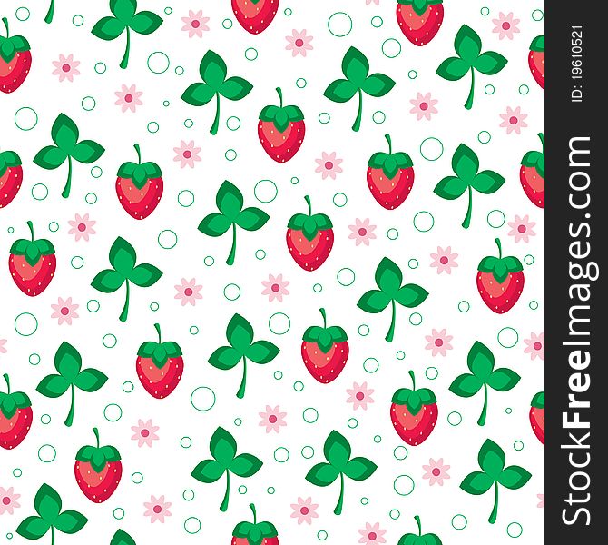 Seamless wallpaper pattern. Strawberries, flowers and leaves