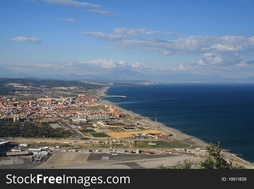 La linea, spain, and gibraltar airport. overlooking mediterranean sea. La linea, spain, and gibraltar airport. overlooking mediterranean sea