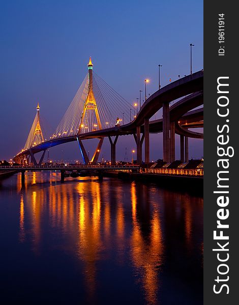 The bridge crosses the Chao Phraya River