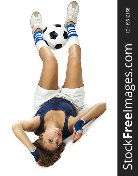 Shot of a sporty young woman with a soccer ball. Active lifestyle. Shot of a sporty young woman with a soccer ball. Active lifestyle.