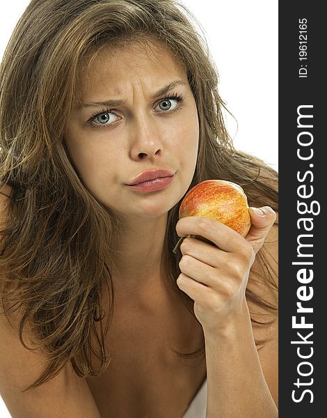 Embarrassed Woman With An Apple