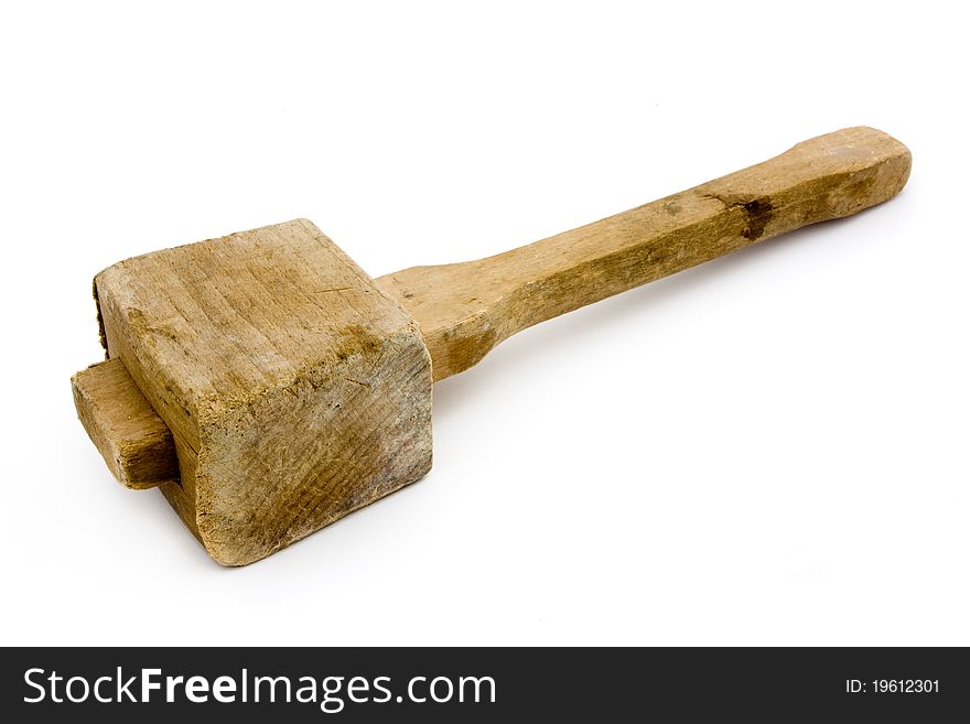 Old wooden mallet isolated on white. Old wooden mallet isolated on white