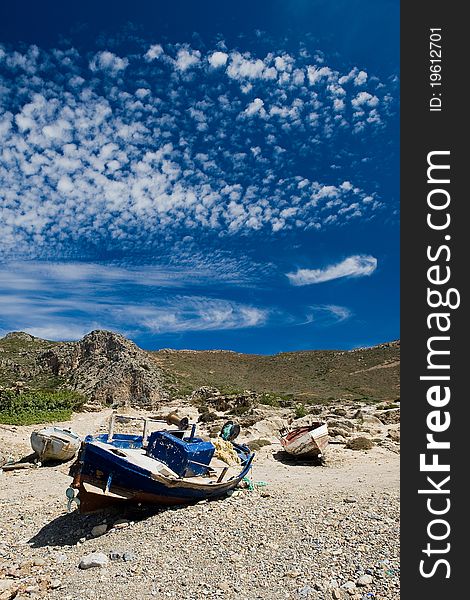 Old Boat On The Shore In Greece Island Crete