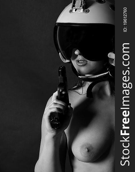 The Naked Girl In A Helmet Of The Fighter Pilot