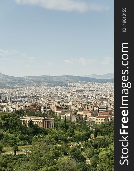 View of  the Ancient Agora with the Temple of Hephaisteion. View of  the Ancient Agora with the Temple of Hephaisteion