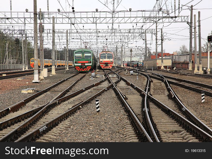 Depot railroad with standing on the rails cars of trains. Depot railroad with standing on the rails cars of trains