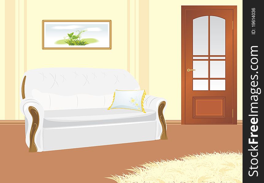 Sofa with pillow. Fragment of living room. Illustration