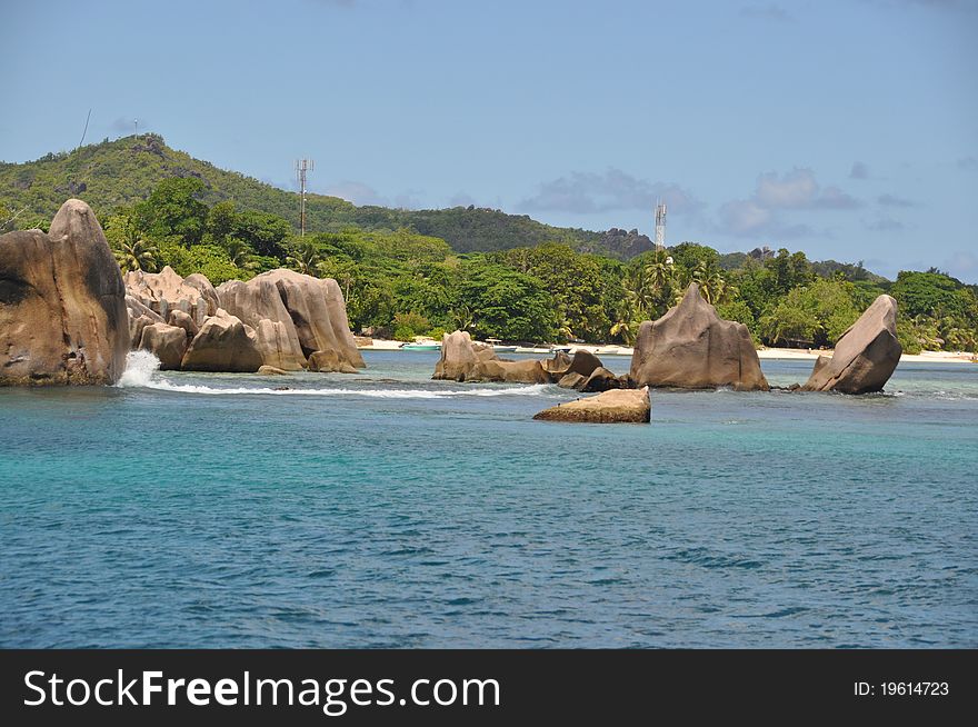 Typical Rock formation at harbour of La Digue Island, Seychelles