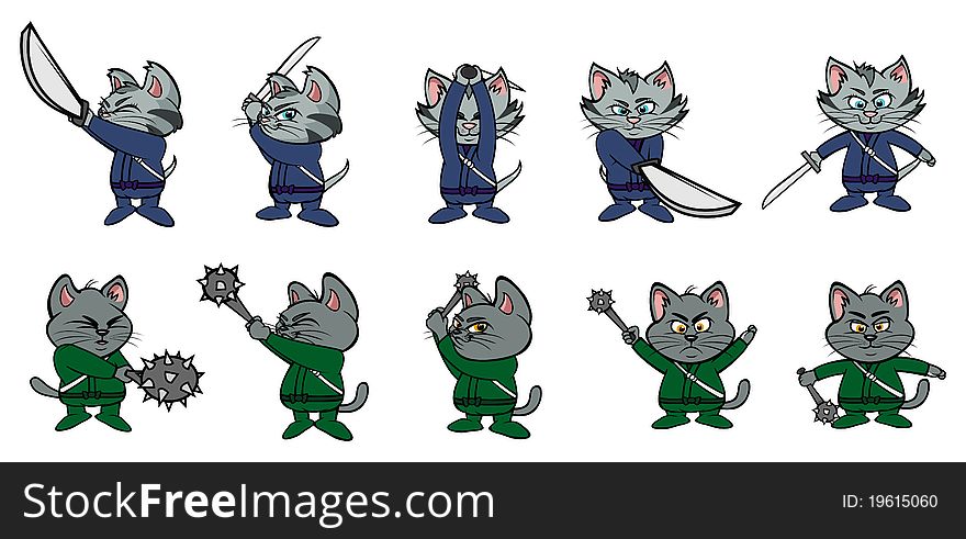 Cartoon illustration of kitten ninjas 2