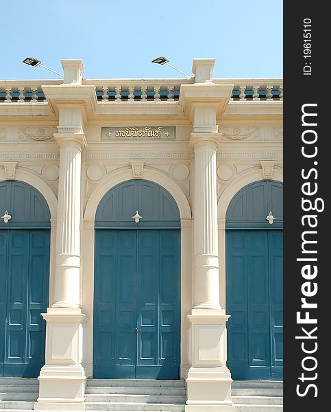 Classic building with wooden blue door