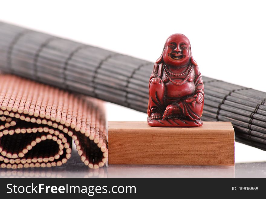 Traditional Asian Culture Buddha On Wood Block. Traditional Asian Culture Buddha On Wood Block