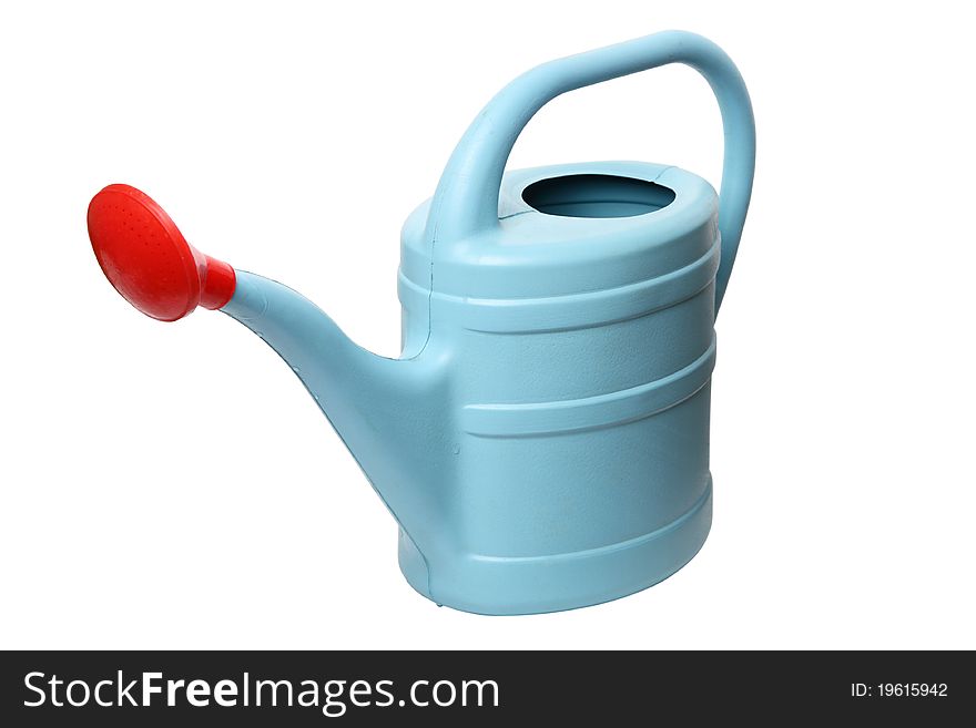 Blue standard watering can isolated on a white background