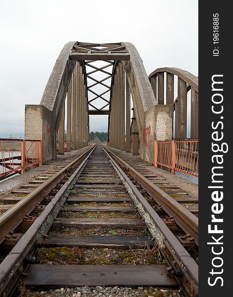 Railway bridge through Volga river In Kalyazin. Russia