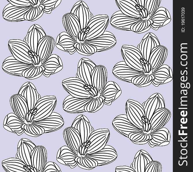 Seamless floral pattern with black-and-white flowers