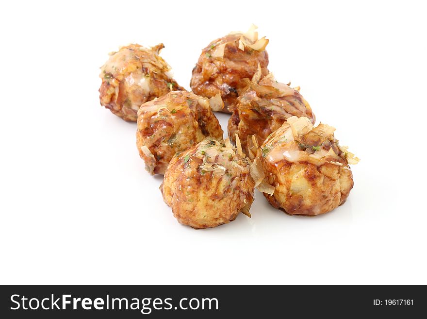 Japanese sneak food , Octopus meat ball, Takoyaki isolated in white background