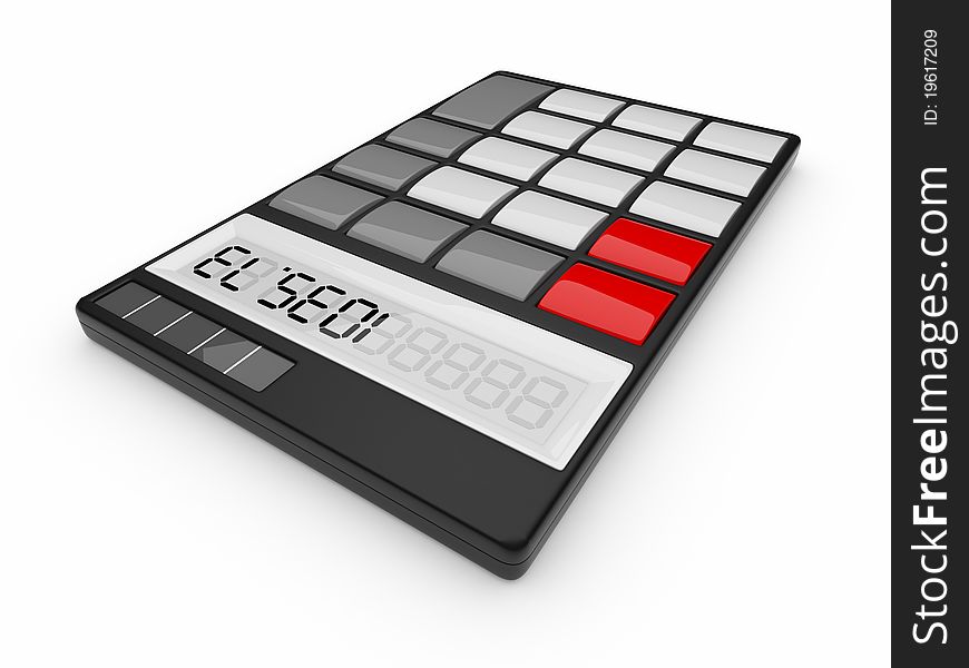 Black calculator 3D. On white background. Black calculator 3D. On white background