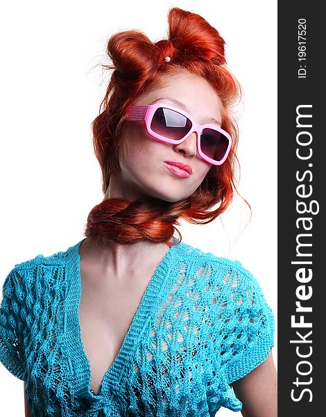 Fashion Red-haired Woman In A Stylish Glasses