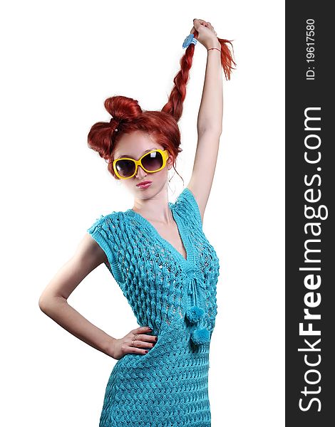 Fashion Red-haired Woman In A Stylish Glasses