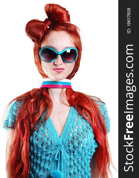 Fashion red-haired woman in a stylish glasses. Fashion red-haired woman in a stylish glasses