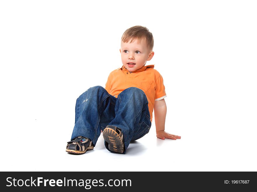 Cute little boy sitting isolated on white background. concept. Cute little boy sitting isolated on white background. concept.